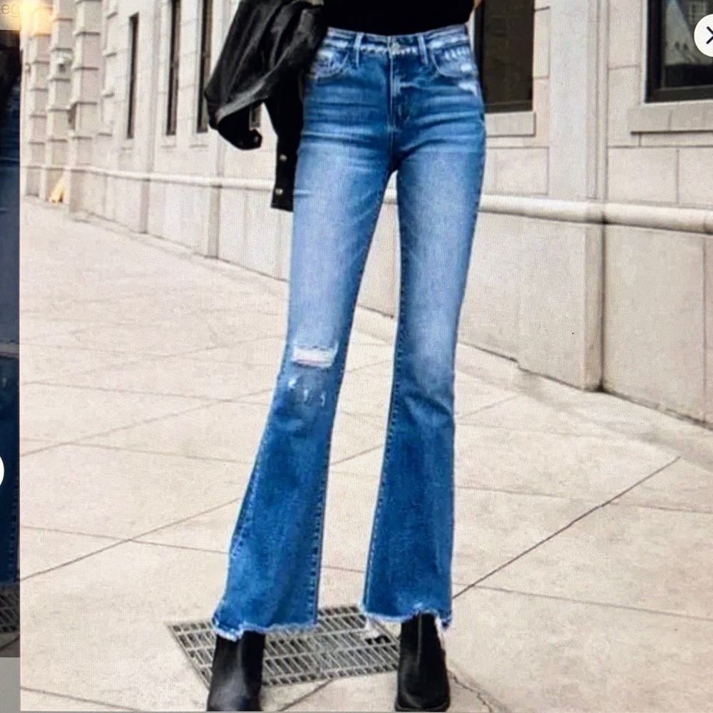 Flying Monkey  High Rise Flare  Stretch Light Blue Denim Jeans